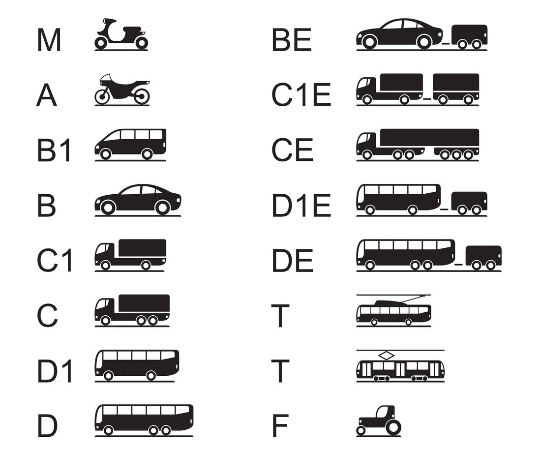 Führerscheine für verschiedene Straßenfahrzeuge